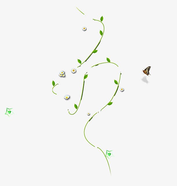 绿色叶子藤条蝴蝶漂浮素材