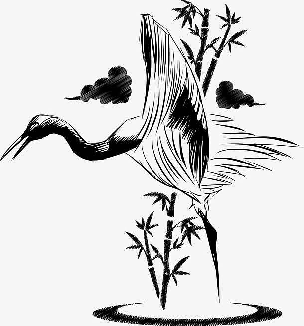 水墨画出的动物鹤