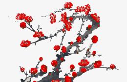 大红色国画梅花素材背景