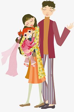 拥抱在一起的一家三口