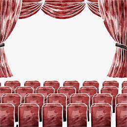 矢量手绘水彩电影院