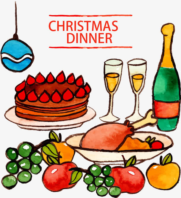 美味彩色圣诞大餐矢量素材下载