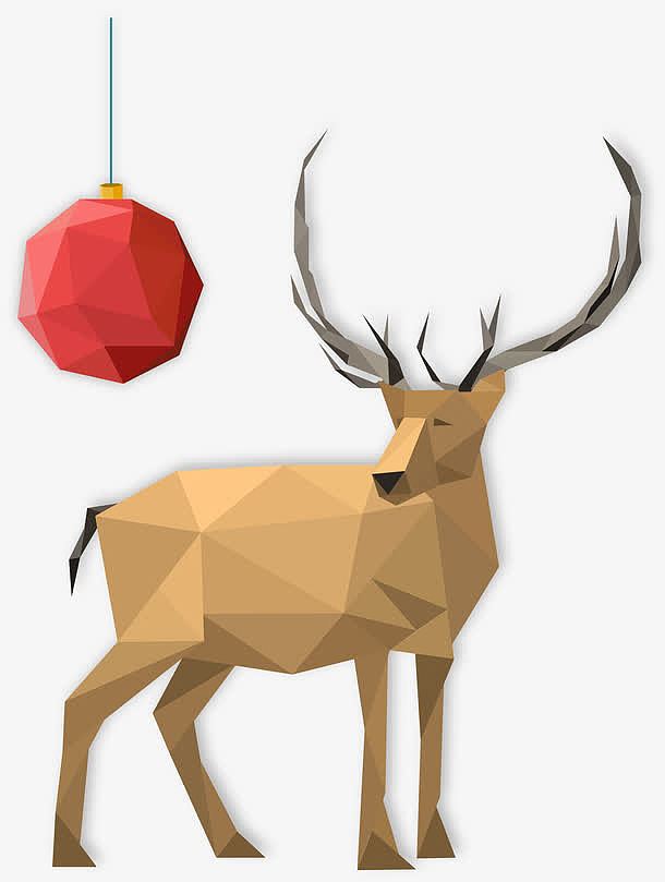 红色圣诞吊球和驯鹿矢量