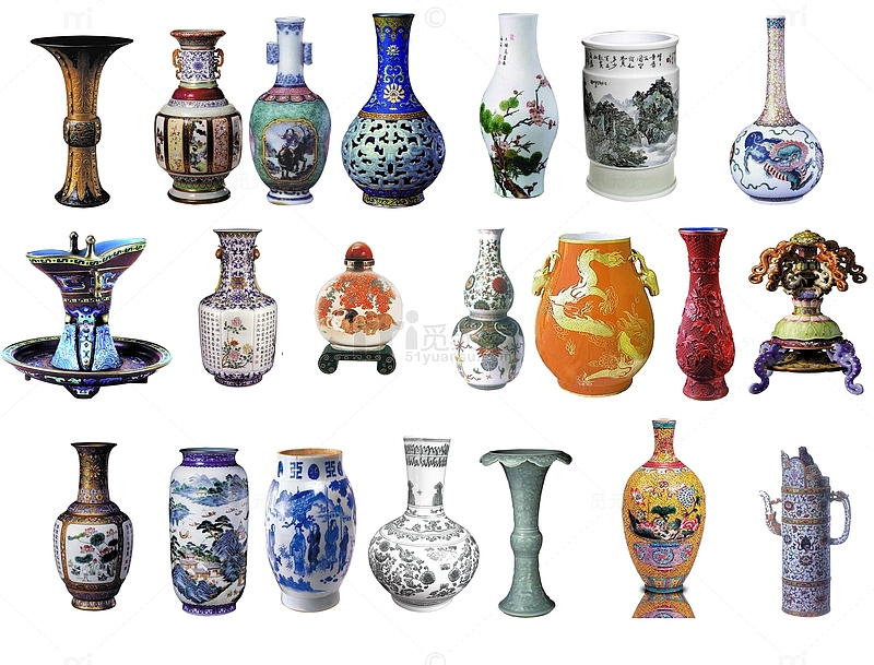 中国古代青花瓷花瓶免抠素材