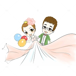 卡通婚礼新人背景喷绘