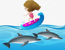 海上冲浪的小女孩