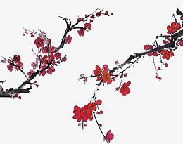 中国水墨红色梅花
