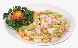 碟子里的腰果虾仁