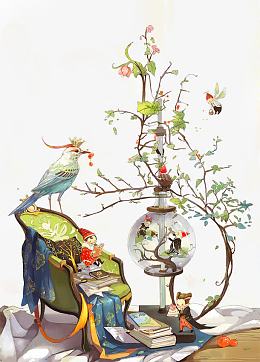 手绘森系小鸟树枝