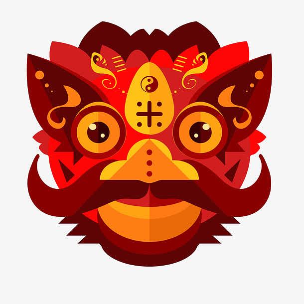 红色中国风节日狮头装饰