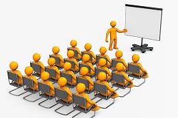 正在会议室听报告的卡通职员