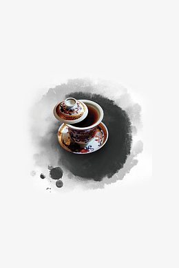 茶杯喝茶水墨画背景