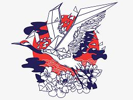 飞翔的仙鹤插画