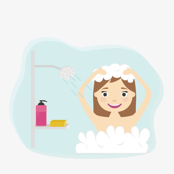 矢量卡通沐浴女孩