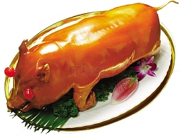 金黄的烤乳猪美食餐饮