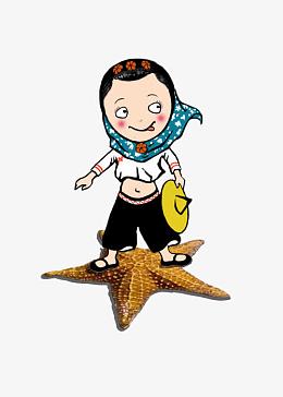 站在海星上的惠安女孩卡通造型