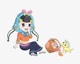 惠安女孩和调皮小猫咪