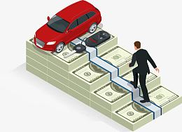 矢量纸币上的男人和汽车