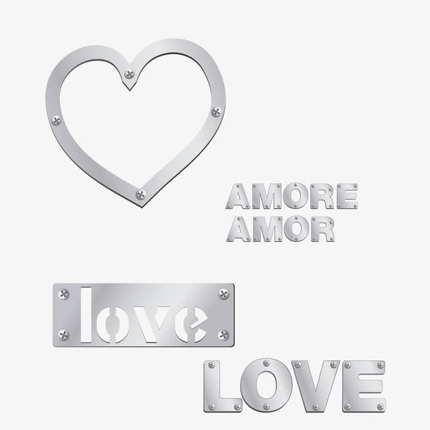 银色爱心love矢量图