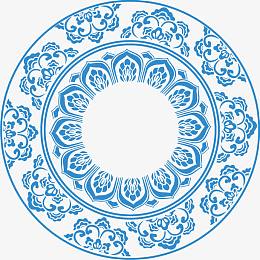 矢量圆形青花瓷花纹