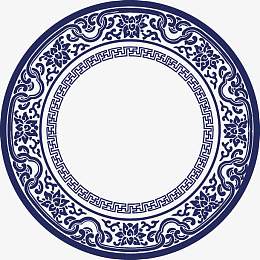 矢量圆形青花瓷花纹