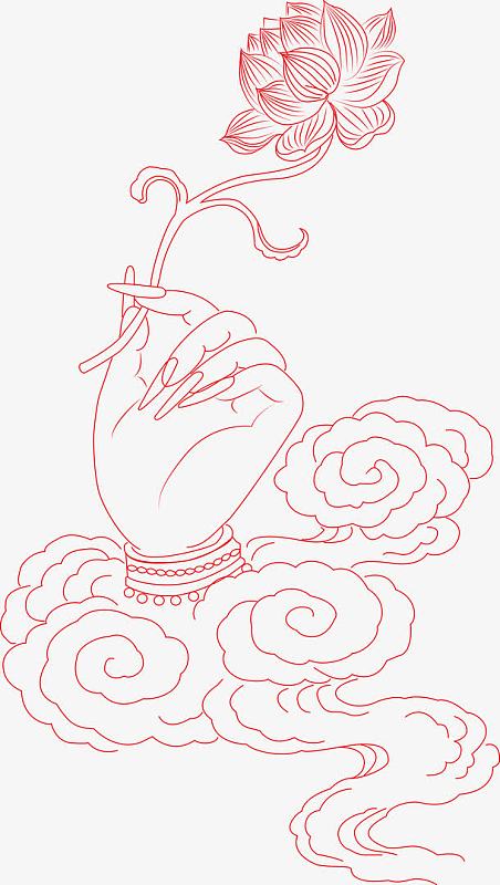 手绘佛手莲花线稿