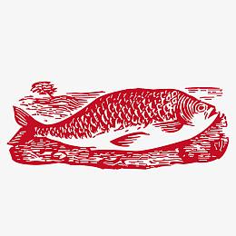 红色木刻鱼版画