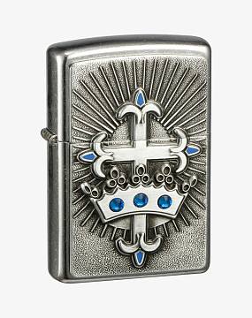 zippo镶钻皇冠十字架