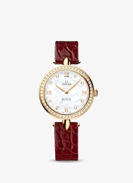 酒红色镶钻欧米茄腕表手表女表