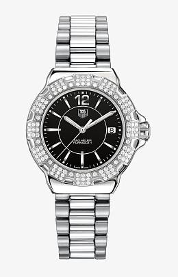 泰格豪雅银黑色腕表镶钻手表女表