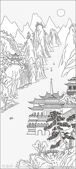 手绘山水