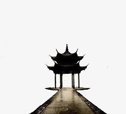 水墨元素亭子矢量图