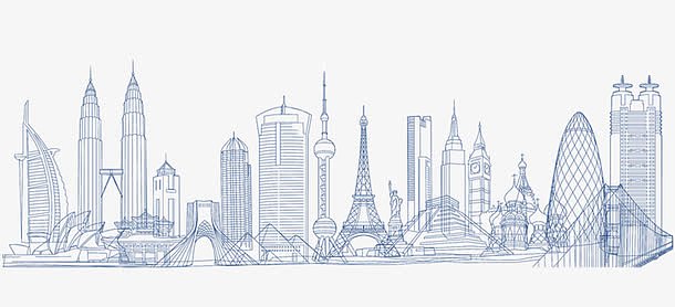 简约线条城市建筑装饰图案