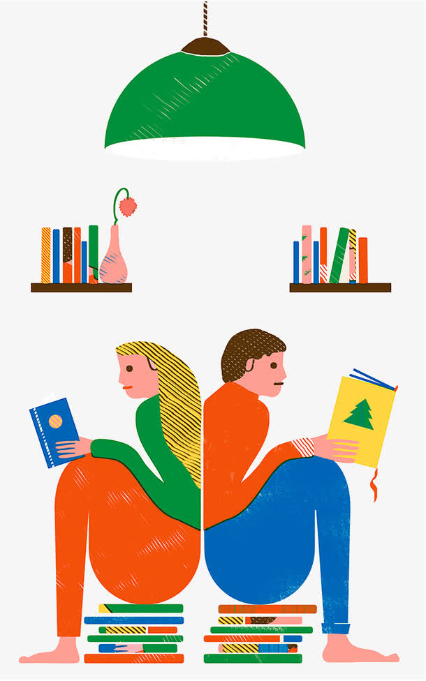 卡通背对背读书