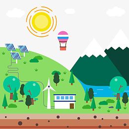 矢量风车太阳能发电站绿色山村风