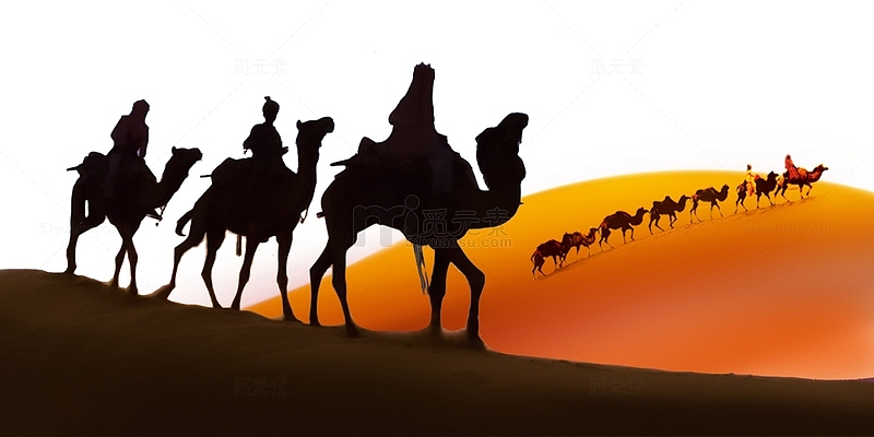 沙漠骆驼丝路商队