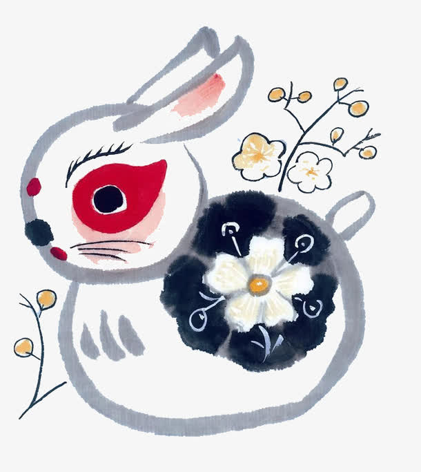关键词 : 水墨,小兔,动物,花朵,手绘小兔子免抠素材[声明] 觅元素所有