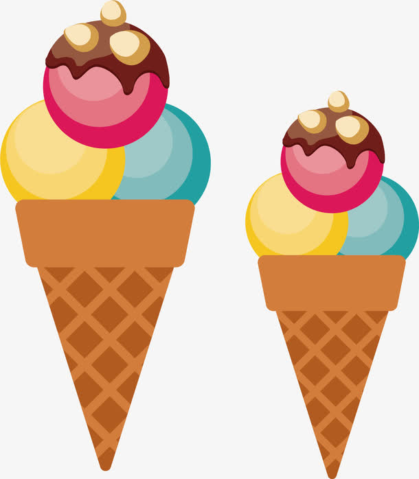 彩色巧克力豆蛋筒矢量图