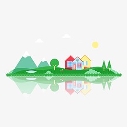 矢量湖水树林山村绿色风景