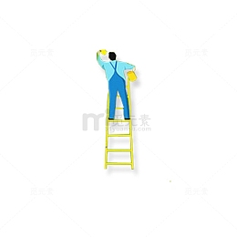 卡通爬楼男孩小人