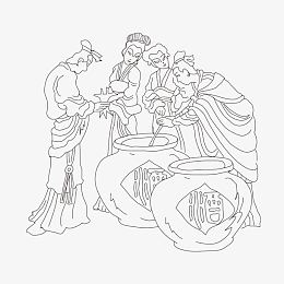 古代酿酒人物矢量图