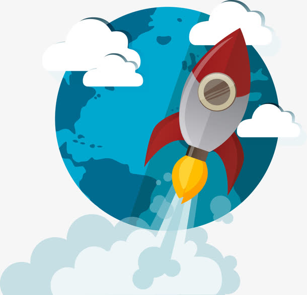 矢量手绘卡通火箭地球