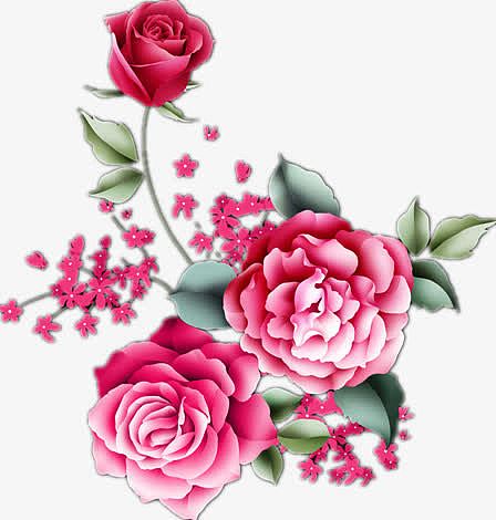 手绘玫瑰和小红花