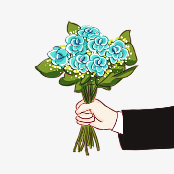 手拿玫瑰妖姬手势卡通手绘