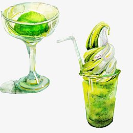 抹茶冷饮手绘画素材图片