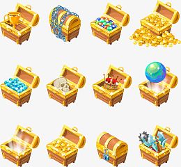 游戏中各种藏宝箱矢量图