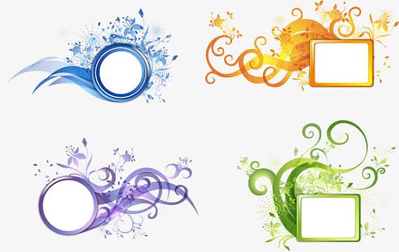 彩色植物语言框设计矢量图