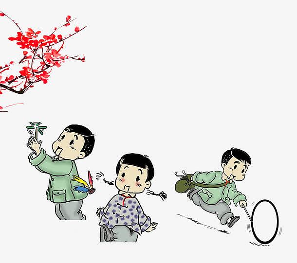 中国风玩耍的小孩梅花腊梅