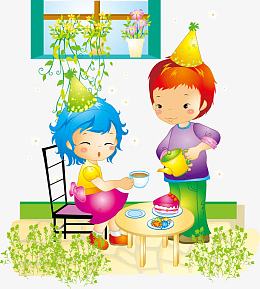 小朋友一起喝茶