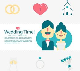 创意新人和婚礼元素矢量图